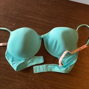 Blue with pink bra